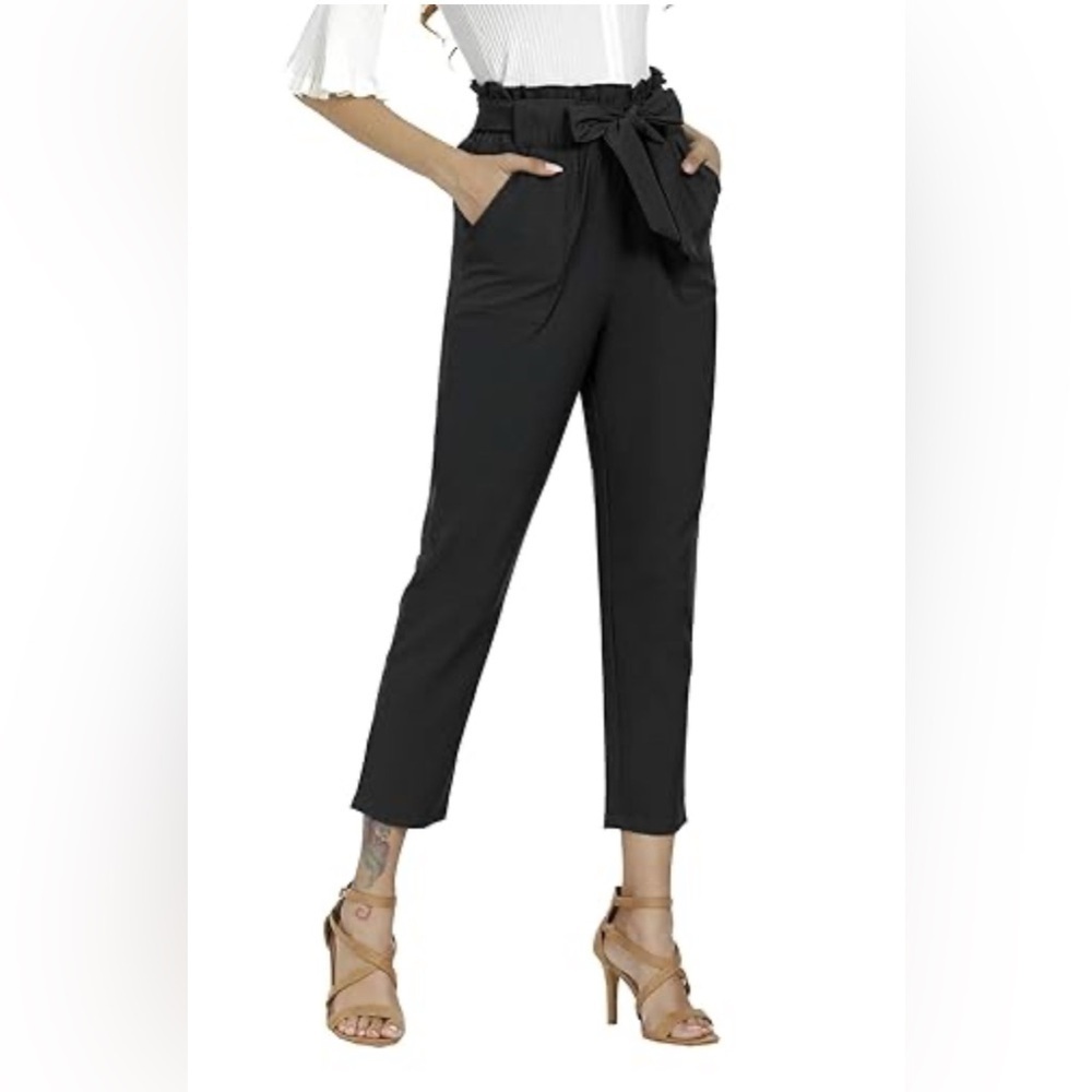 Freeprance Women's Black High-Waisted Paper Bag Pants. Size-Small